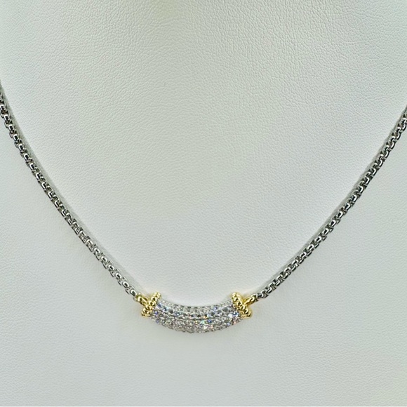 TWO TONE PAVE BAR NECKLACE - Picture 4 of 7